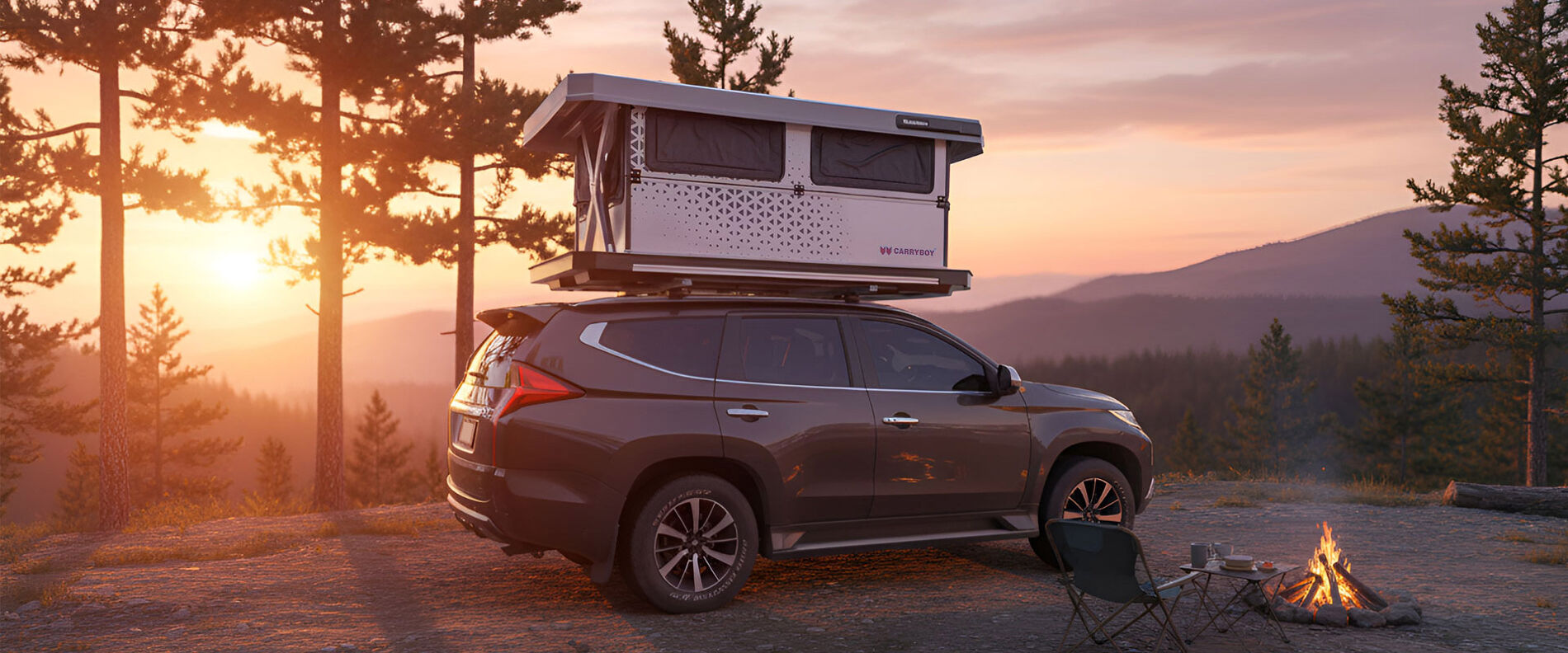 Dachzelt, SUV, Hartschale, aufklappbar, Lifestyle Bild, Wald