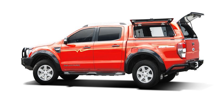 CARRYBOY GFK Hardtop SO56-FTD Schiebefenster Klappfenster Kombination mit neuem Design Ford Ranger Doppelkabine getönte Glasklappe Fahrerseite