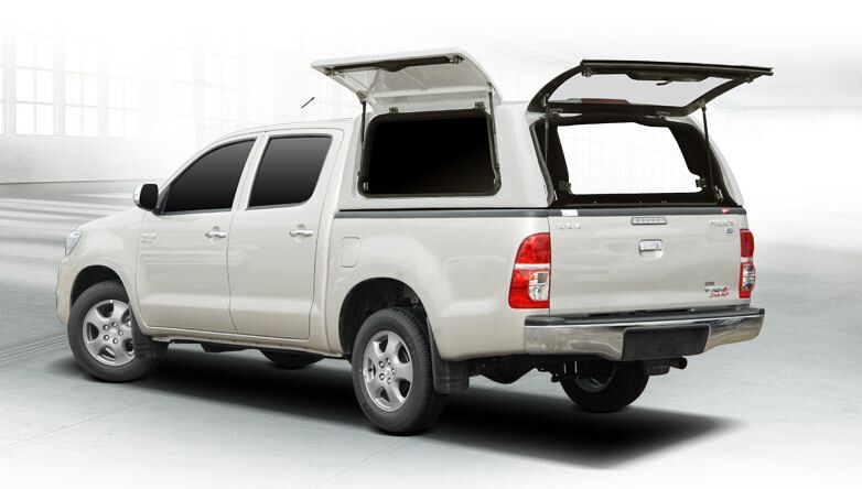 CARRYBOY Hardtop WM für Toyota Hilux Vigo 2005 - 2015 Doppelkabine Gewerbehardtop mit GFK Seitenklappen geschlossene Flügelklappen lackiert