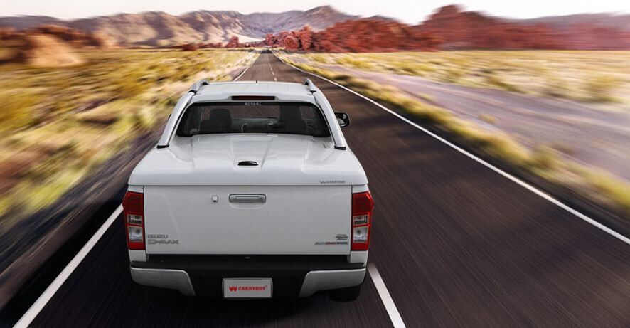 CARRYBOY GFK Deckel mit Gasfedern und Edelstahl Rollbar Mitsubishi L200 Doppelkabine einfacher Aufbau