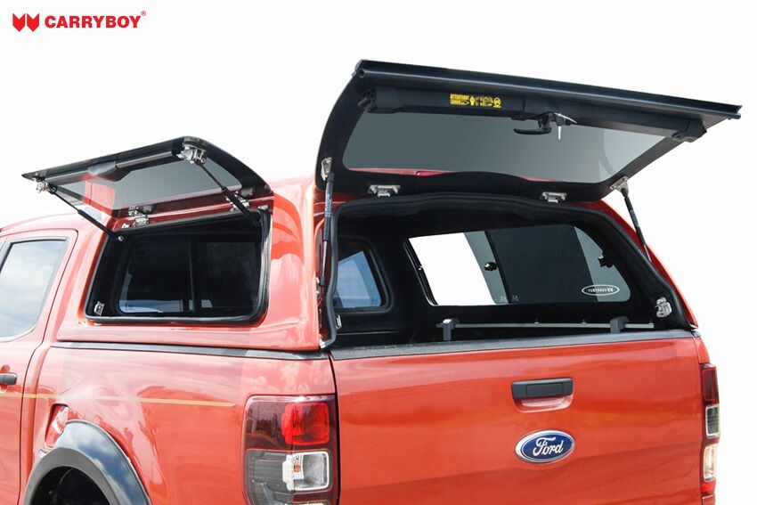 CARRYBOY Hardtop SO56-MND Mitsubishi L200 Doppelkabine 2016+ Klappfenster und Schiebefenster Kombination große Öffnungen an den Seiten