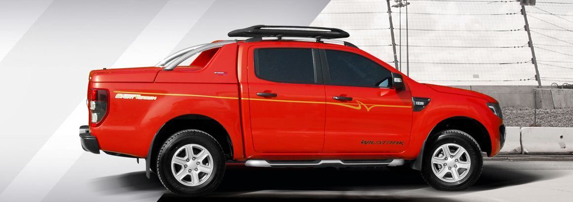 CARRYBOY Laderaumabdeckung Deckel mit Edelstahl Überrollbügel GRX-FTD Ford Ranger Doppelkabine sicher abschließbar
